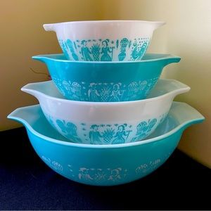 Vintage Pyrex Butterprint Amish Cinderella Nesting Bowls Set Turquoise